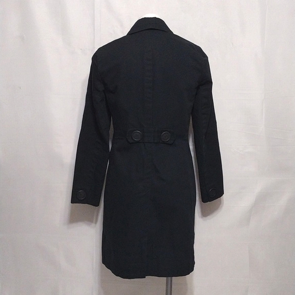 INC Black Cotton Trench Coat Small Lightweight Button Front Spring Fall Jacket - Picture 11 of 16